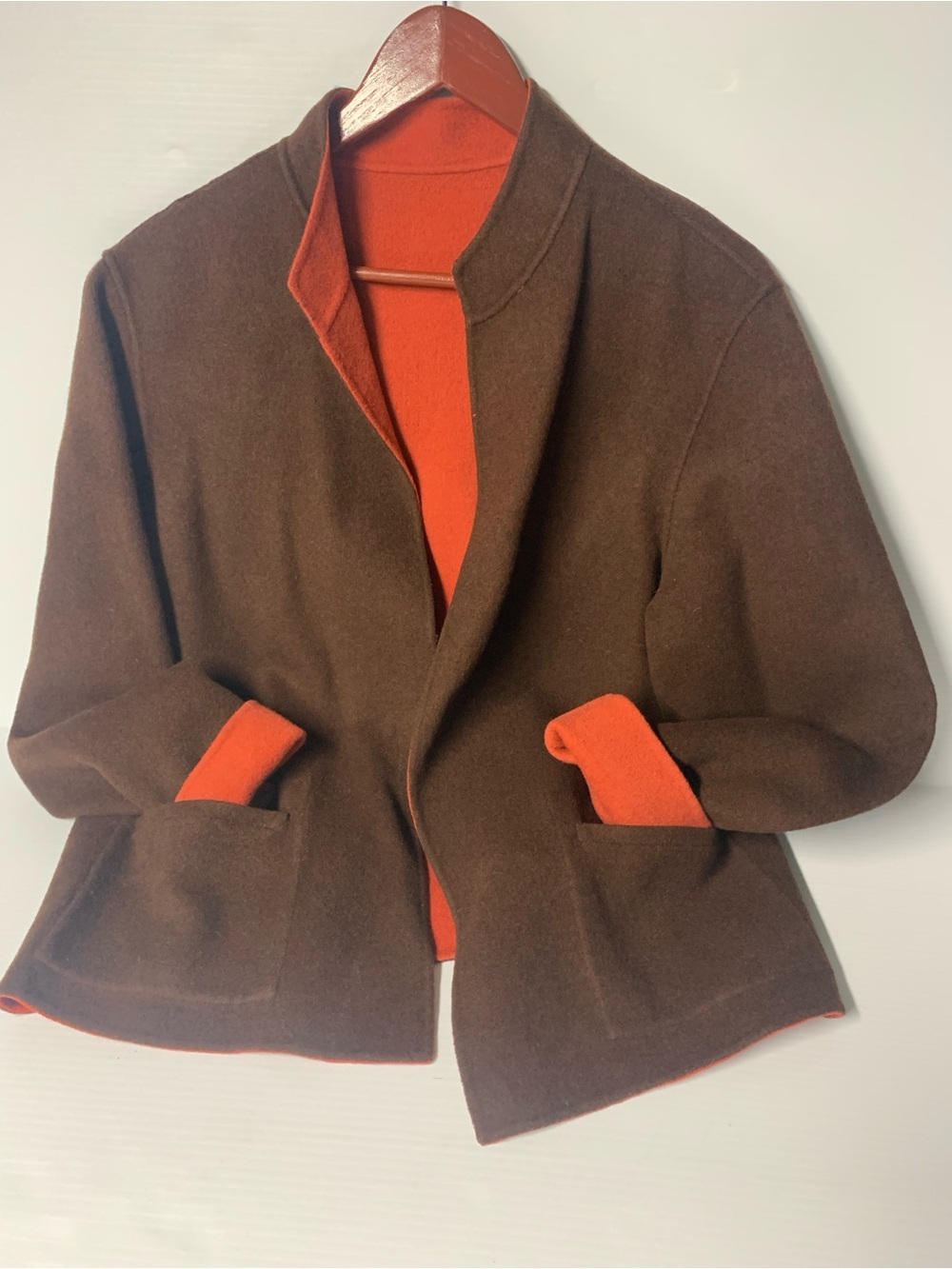 Double Face Wool Blend Brown and Orange Women's Jacket